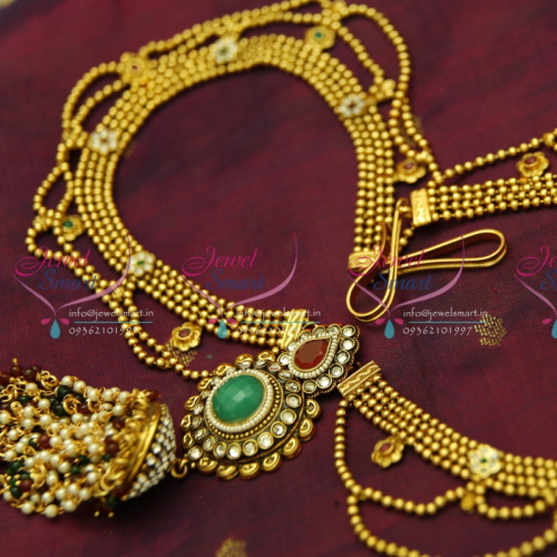 H3657 Antique Gold Plated One Sided Handmade Hip Belt Indian Tradtitional Wedding Jewellery