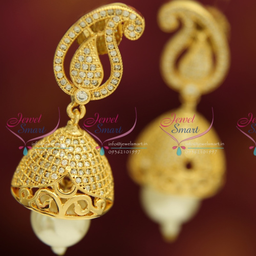 ER3659 Gold Plated Real Look Mango White Diamond Finish Indian Jhumka Earrings 