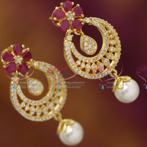 ER3661 Gold Plated Real Look Ruby White Diamond Finish Stylish Jhumka Earrings