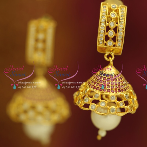 J3671 Gold Plated Ruby Stylish Jhumka Pearl Drops Fashion Earrings Buy Online
