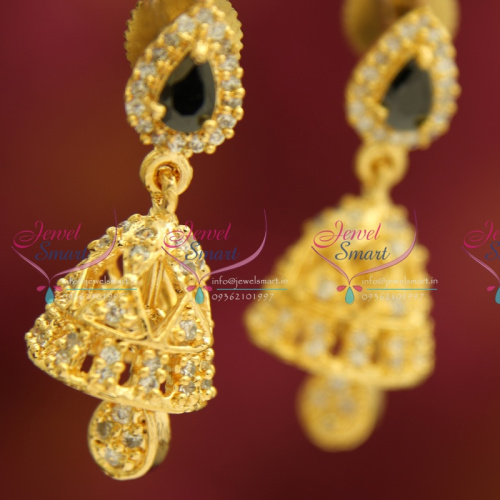 ER3673 Gold Plated Real Look Black White Diamond Finish Indian Jhumka Earrings 