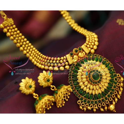 NL3694 Kempu Style Beads Leaf Broad Pendant Design Gold Plated Jewellery Online