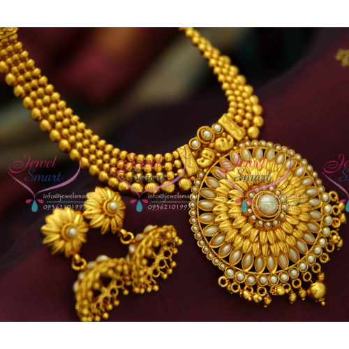NL3695 Kempu Style Beads Leaf Broad Pendant Design Gold Plated Jewellery Online