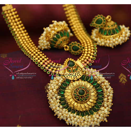 NL3696 Kempu Style Beads Leaf Broad Pendant Design Gold Plated Jewellery Online