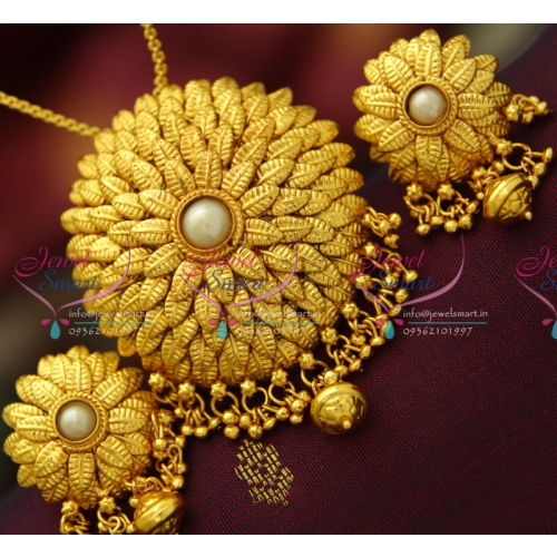 PS3708 Beautiful Leaf Design Antique Gold Plated Pendant Earrings Buy Online Best Quality Jewellery