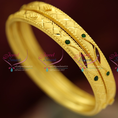 B3718S 2.4 Size 2 Pieces Casual Wear Gold Plated Design Bangles Online