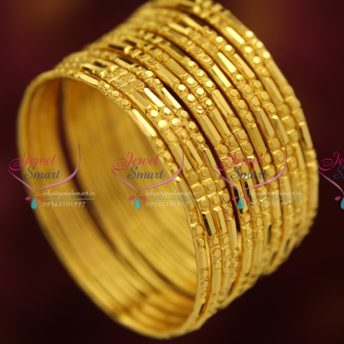 B3735M 2.6 Size Gold Plated 12 Pieces Bangles Set Party Wear Long Colour Life Online