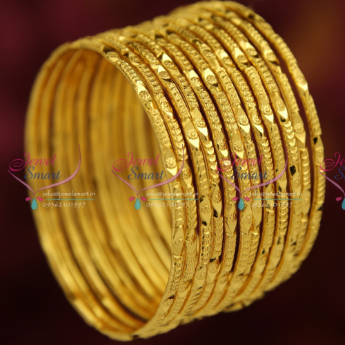 B3737S 2.4 Size Gold Plated 12 Pieces Bangles Set Party Wear Long Colour Life Online