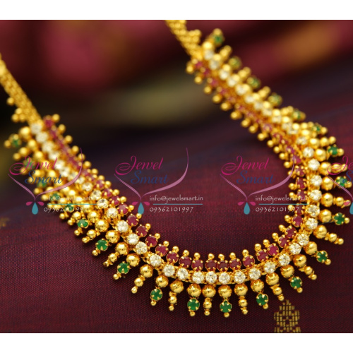 NL3750 Beads Design Ruby Emerald Gold Plated Short Necklace Fashion Jewellery Online