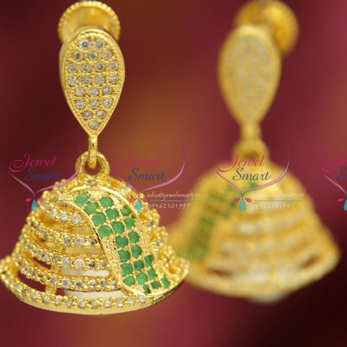 Gold Plated Emerald White Screw Back Stylish Elegant Grand Jhumka Online
