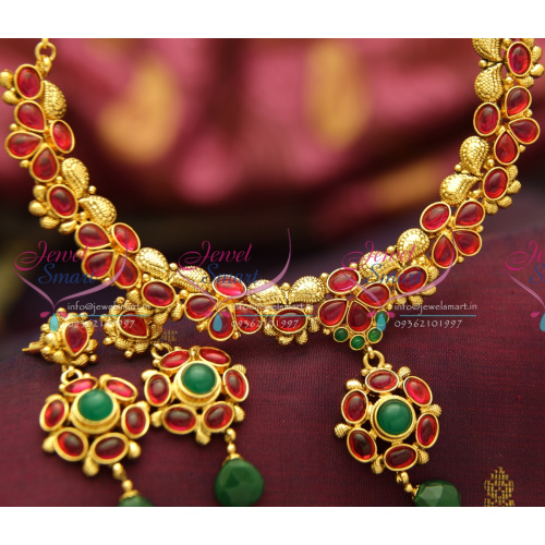 NLK0092 Traditional Indian Immitation Fashion Jewellery Temple Kemp Antique Gold Plated Necklace