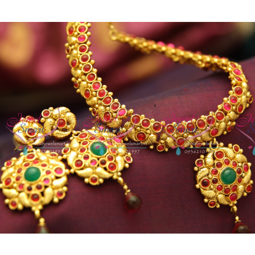NLK0087 Traditional Indian Immitation Fashion Jewellery Temple Kemp Antique Gold Plated Necklace