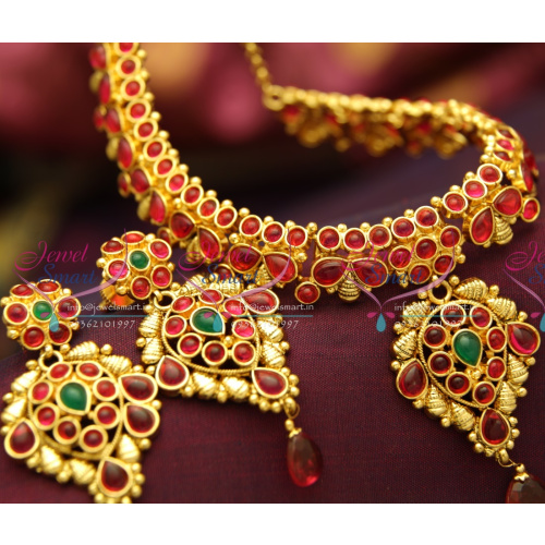 NLK0084 Traditional Indian Immitation Fashion Jewellery Temple Kemp Antique Gold Plated Necklace