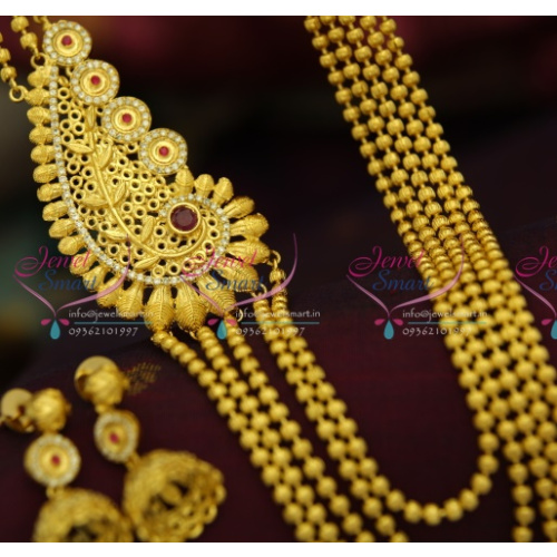 NL3807 Multi Strand CZ Ruby Stylish Side Pendant Gold Plated Jewellery Jumka Online