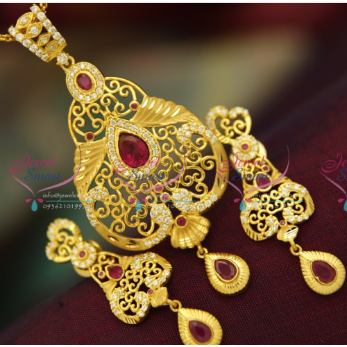 PS3809 Gold Formed CZ Ruby Stones Real Look Pendant Earrings Fashion Jewellery Online