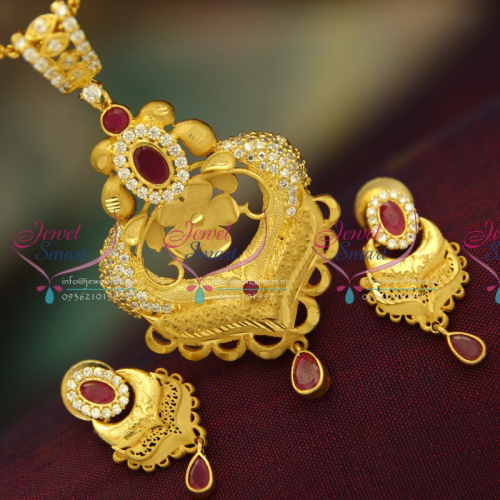 PS3810 Gold Formed CZ Ruby Stones Real Look Pendant Earrings Fashion Jewellery Online