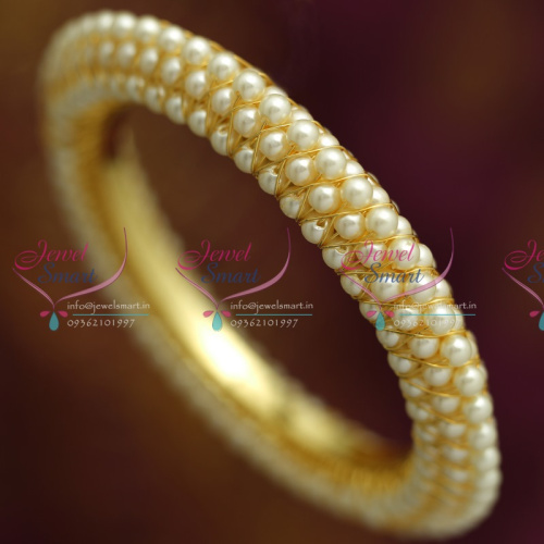 B2755M 2.6 Size Broad Pearl Bangles High Gold Plating Fancy Low Price Jewellery