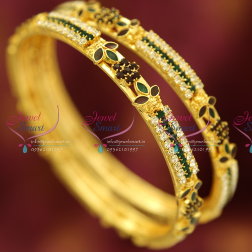 B1233M 2.6 Size 2 Pieces Party Wear Gold Plated White Maroon Green Bangles Online