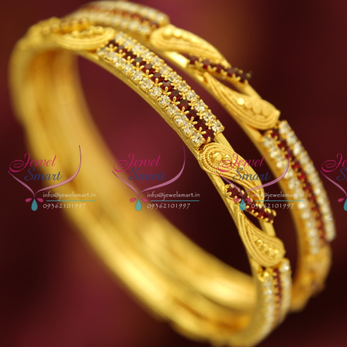 B1237B 2.8 Size 2 Pieces Party Wear Gold Plated White Maroon Bangles Online