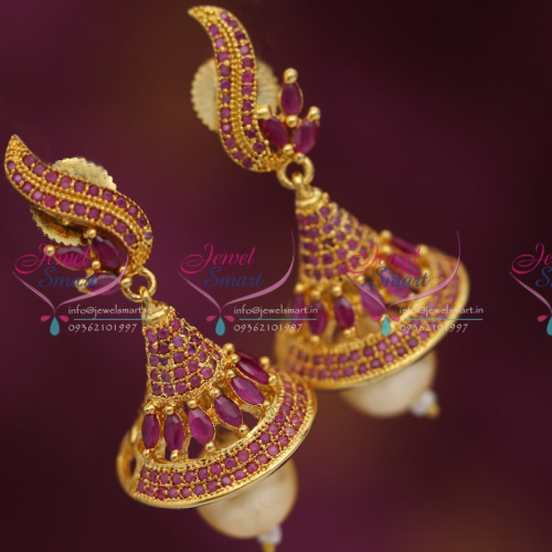 J3844 Ruby Stones Stylish Bell Jhumki Earrings Latest Jewellery Collection Online