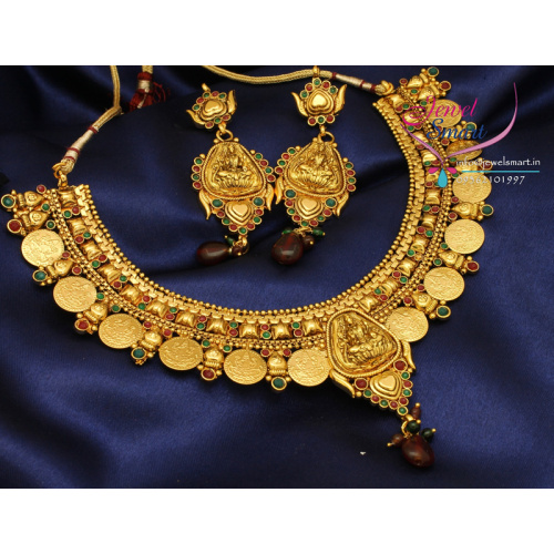 Temple Jewellery Antique Finish Necklace Set With Ear Rings