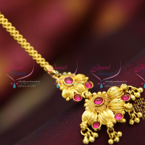 M3866 Temple Kemp Beads Model Red Mang Tikka Nethichutti Gold Plated Online