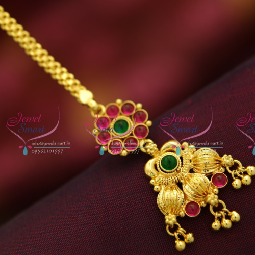 M3867 Temple Kemp Beads Model Red Green Mang Tikka Nethichutti Gold Plated Online