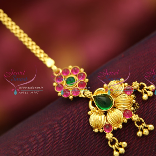 M3868 Temple Kemp Beads Model Red Green Mang Tikka Nethichutti Gold Plated Online