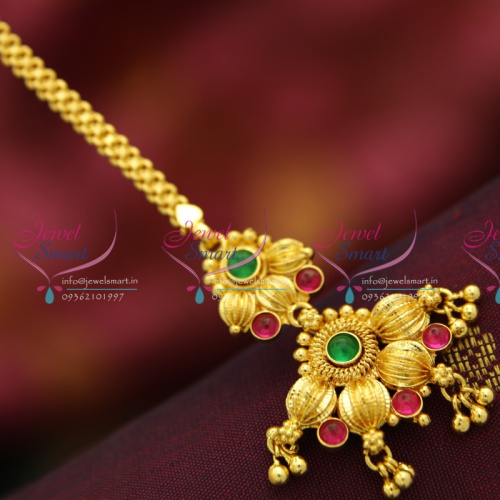 M3872 Temple Kemp Beads Model Red Green Mang Tikka Nethichutti Gold Plated Online