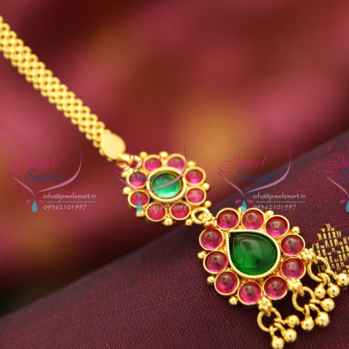 M3873 Temple Kemp Beads Model Red Green Mang Tikka Nethichutti Gold Plated Online