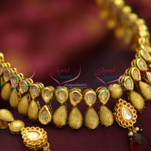 NL0163 Gold Plated Real Kundan Ruby Choker Work Back Delicate Fancy Jewellery