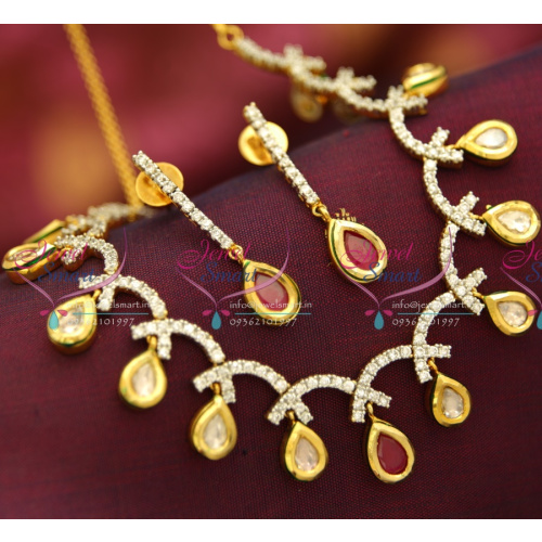 NL0158 Gold Plated Real Kundan Meena Work Back CZ Delicate Fancy Jewellery