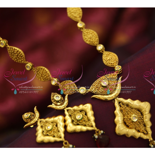 NL0161 Gold Plated Real Kundan Meena Work Back Delicate Fancy Jewellery