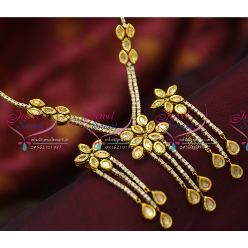 NL0164 Gold Plated Real Kundan Meena Work Back CZ Delicate Fancy Jewellery