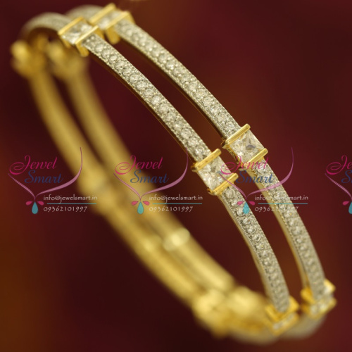 B6088S 2.4 Size 2 Pcs CZ White Diamond Design Gold Plated Bangles Buy Online