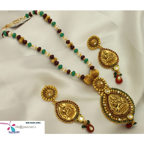 Temple Jewellery Nagas Work Pendant Ear Rings With Synthetic Coating Beads