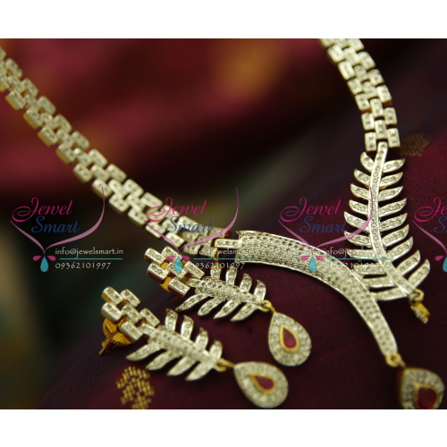 N3774 AD White Ruby Leaf Two Tone Gold Silver Plated Diamond Finish Necklace Set Online