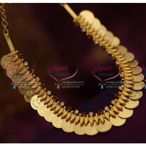 NL3945 Laxmi Coin Kasulaperu Short Necklace Temple Jewellery Gold Design Online