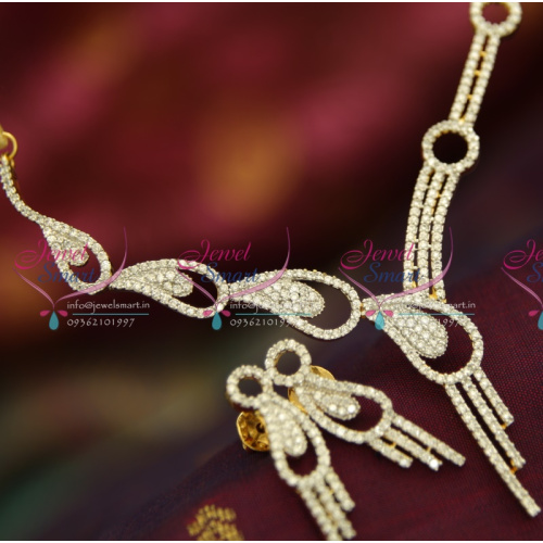 N3944 Thin Stylish Sparkling CZ Stones Fancy Jewelry Necklace Earrings Set Online