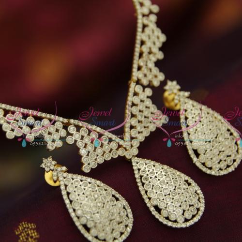 N3955 AD White Ruby Leaf Two Tone Gold Silver Plated Diamond Finish Necklace Set Online