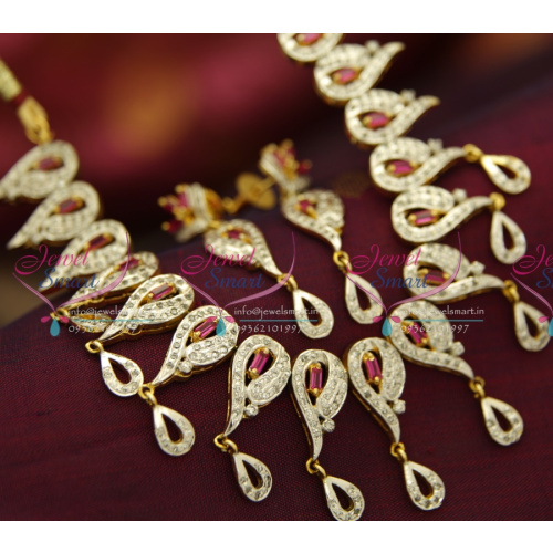 NL3912 Mango Shape Stylish Sparkling Ruby CZ Stones Fancy Jewelry Necklace Earrings Set Online
