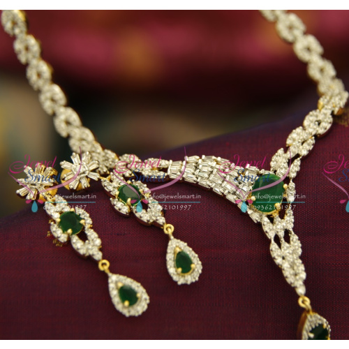 N3790 AD White Emerald Two Tone Gold Silver Plated Diamond Finish Necklace Set Online