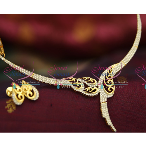 NL3535 Exclusive Diamond Design Stylish Elegant Gold Plated AD Stones Indian Jewellery Set
