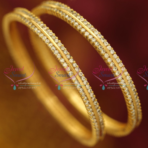 B6110S 2.4 Size 2 Pcs CZ White Diamond Design Gold Plated Bangles Buy Online