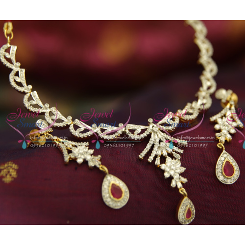 N3778 Two Tone Stylish Sparkling CZ Stones Fancy Jewelry Necklace Earrings Set Online