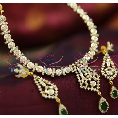 N2215 AD White Emerald Two Tone Gold Silver Plated Diamond Finish Necklace Set Online