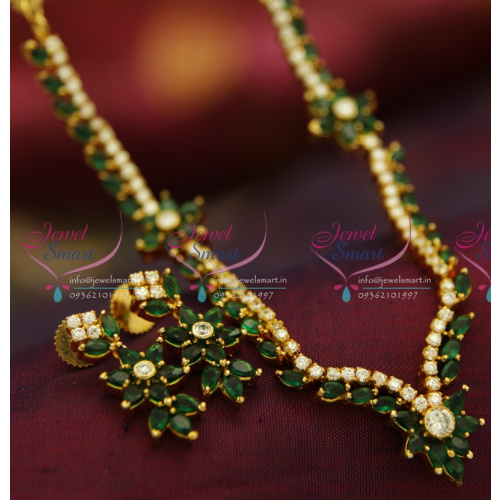 NL3934 American Diamond White Green Stones Simple Elegant Necklace Set Online