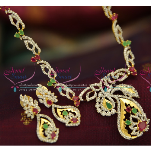 NL4201 Mango Shape Stylish Sparkling Ruby Emeral CZ Stones Fancy Jewelry Necklace Earrings Set Online