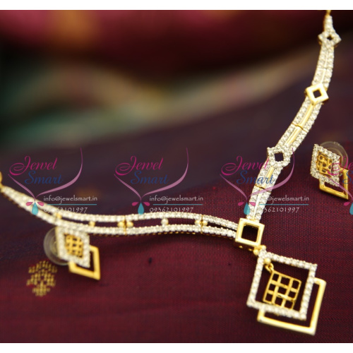 NL1690 CZ Stylish Party Wear Necklace Two Tone Gold Silver Sparkling Jewellery Set Online