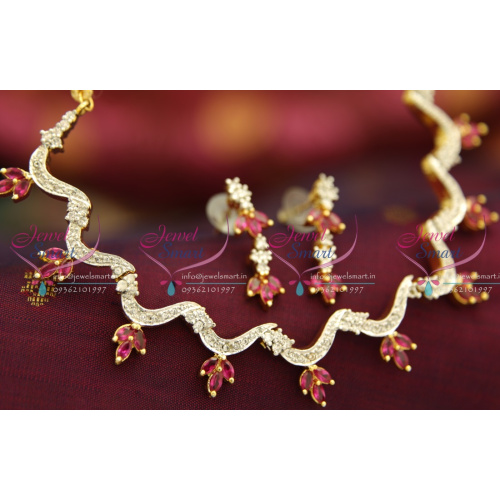 N3951 American Diamond Two Tone Gold Silver Ruby Sparkling Jewellery Set Online